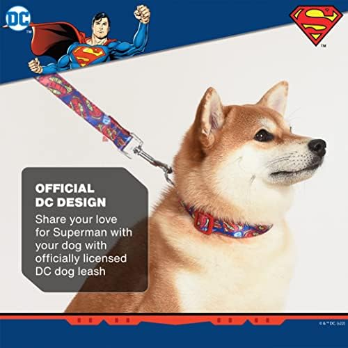 DC Comics Superman 4 Foot Foot Leash | רצועת כלבים אדומה וכחולה חמודה מתחברת בקלות לכל צווארון